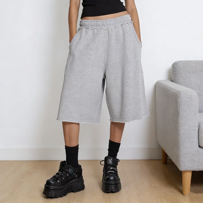 Spring Elastic Waist Casual Shorts Street Style Loose Fit Basic Solid Color Pentagram Pants for Men And Women