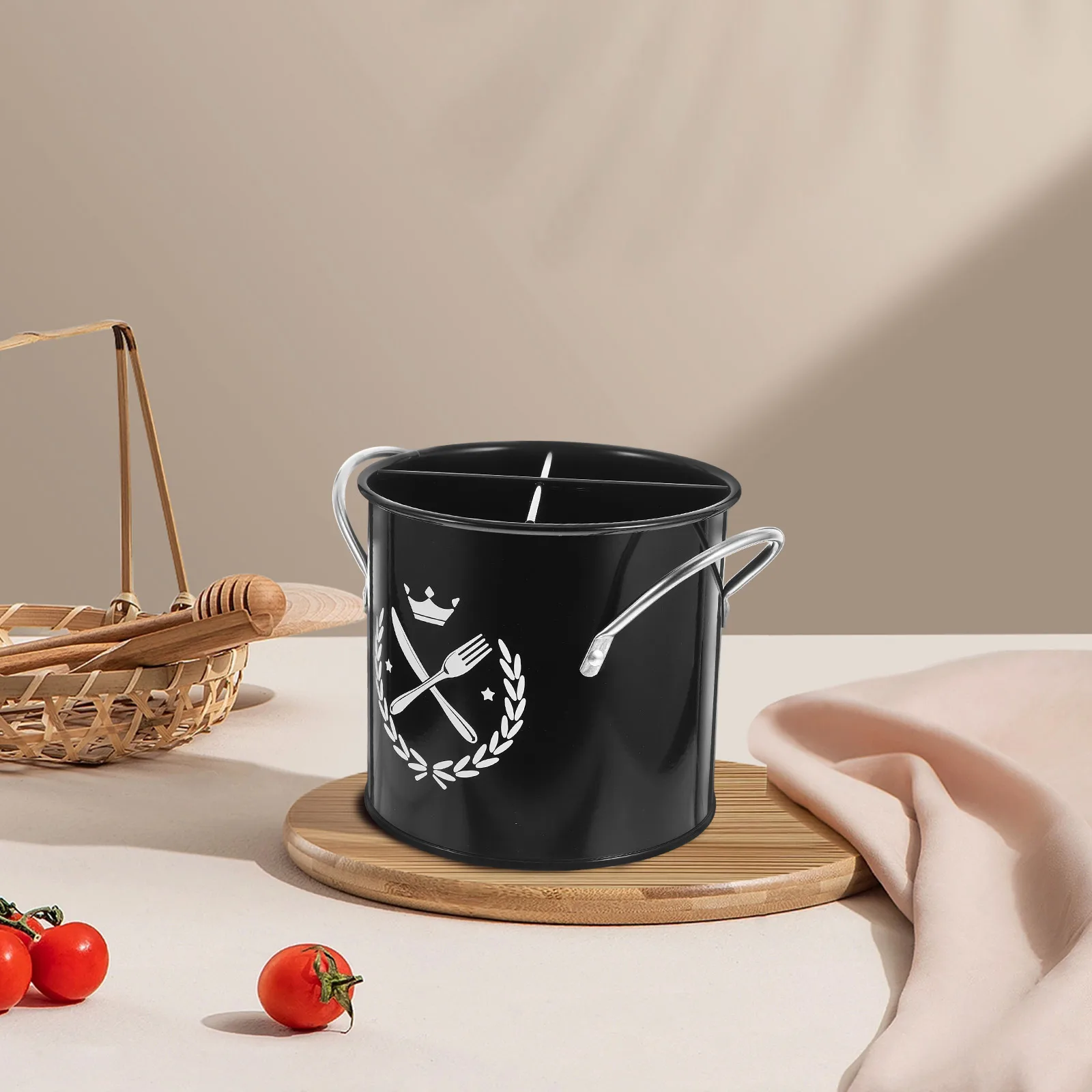 

Large Multi-Grid Utensil Organizer Storage Bucket Household Tableware Holder Galvanized Iron Cooking Accessories Counter