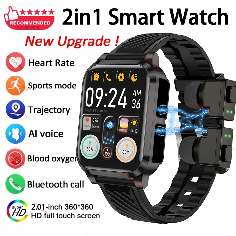 2025 Smart Watch TWS 2-in-1 Auricolari Bluetooth HIFI HD Qualità del suono BT Chiamata Monitoraggio della frequenza cardiaca Sport Smartwatch Uomo Donna