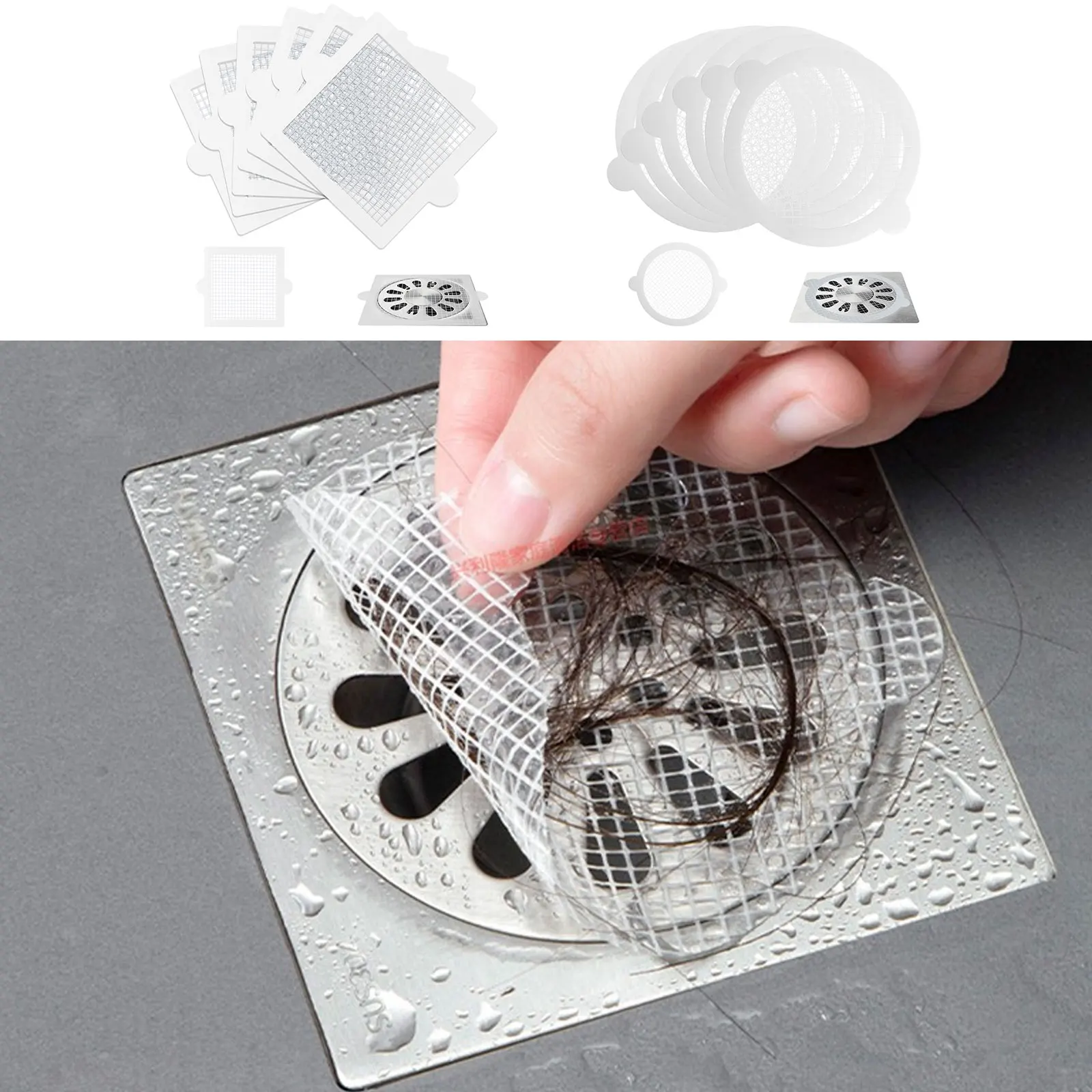 100PCS Shower Drain Hair Catcher Mesh Stickers for Bathroom Bathtub Kitchen Sink Human and Pet Hair Cleaner