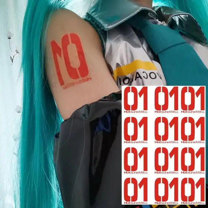 kawaii Cartoon Anime girl Hatsune Miku tattoo paste COS sticker digital red 01 02 03 animation customized waterproof arm gifts