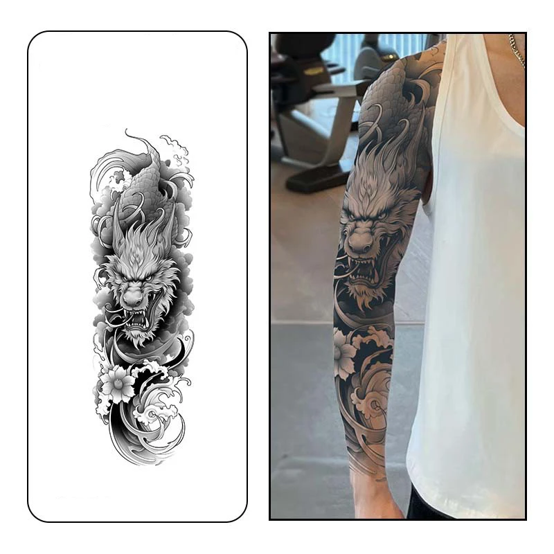 Faux Tatouage Temporaire Étanche pour Homme et Femme, Autocollant Nuage Dragon, Bras Complet, Manches Grande Taille