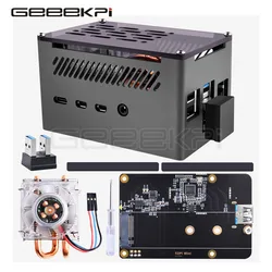 GeeekPi – boîtier en brique d'aluminium, coque noire, SSD M.2 Sata, Mini tour à profil bas, ventilateur de refroidissement pour Raspberry Pi 4 modèle B