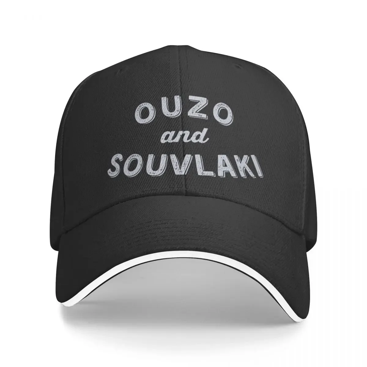 

Ouzo and Souvlaki: Funny Foodie Greek Vacation Souvenir Baseball Cap Fishing cap Trucker Cap Sports For Women Men's