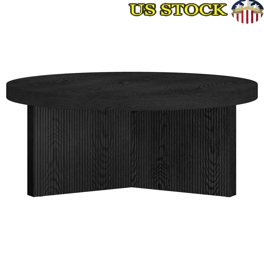 

Круглый журнальный столик в скандинавском стиле, 36-дюймовый черный зернистый МДФ, мебель для гостиной, простая сборка