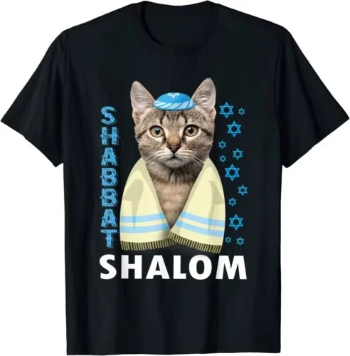 Funny Cute Jewish Cat Shabbat Shalom Wearing A Kippah Shirt Men Women Clothing Fashion Summer Streetwear Graphic T-shirts