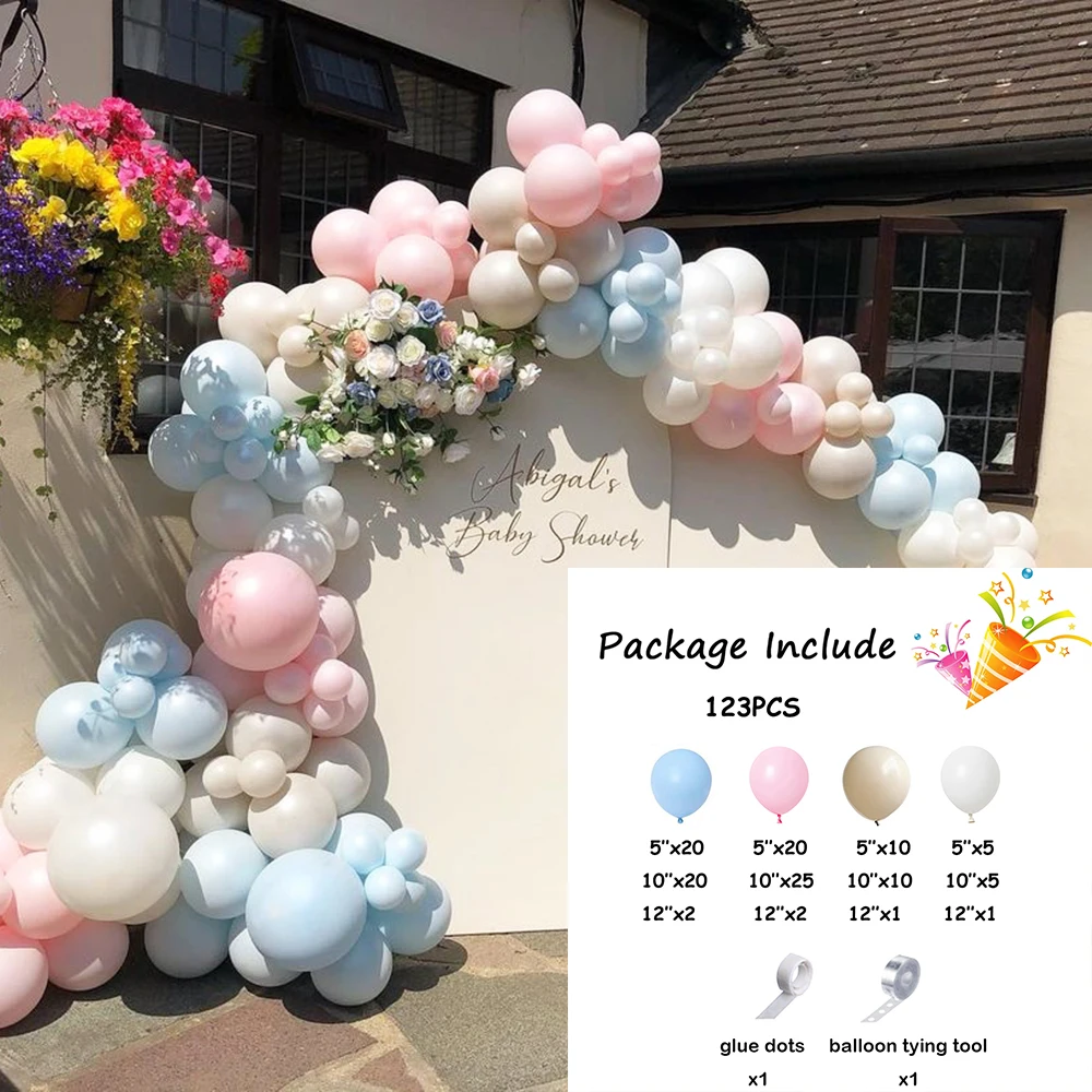 123pcs Pink Blue Balloons Garland Arch Kit Gender Reveal Boy Girl Baby Shower Decoration Sand White Balloon Birthday Party Decor