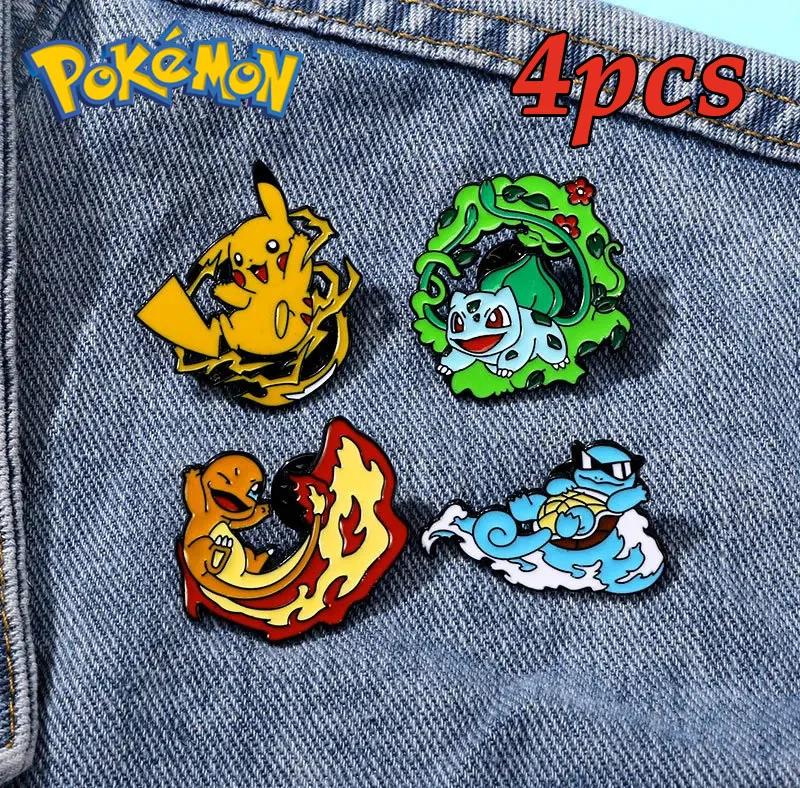 1/4pcs kawaii Pokémon Brooch Pikachu Charmander Squirtle Enamel Badges Clothing Decoration Pins for Jacket Backpack Accessories