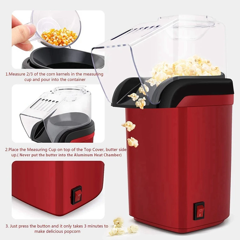 Hot Air Popper,Electric Popcorn Maker Machine With 1200W,Healthy Delicious Snack For Kid Adult Great For Parties