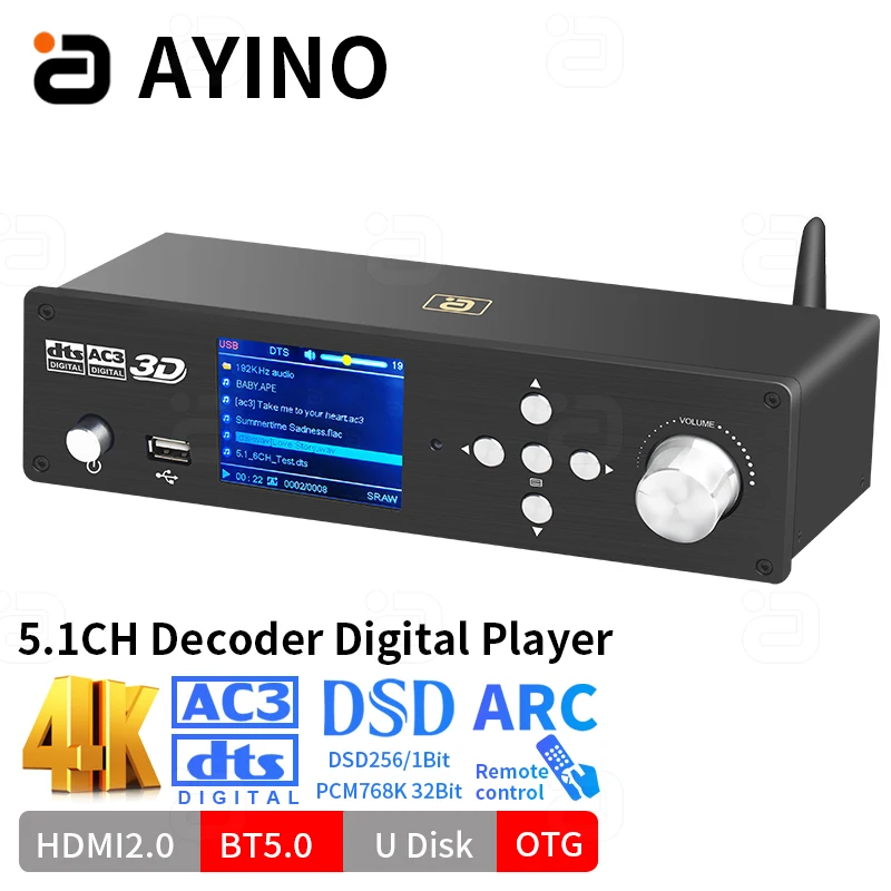 

DTSHD атмосферs 5.1CH аудио декодер 4K HDMI2.0 конвертер Bluetooth 5,0 приемник DSD 384KHz32BIT DAC ARC PCUSB OTG усилитель AMP