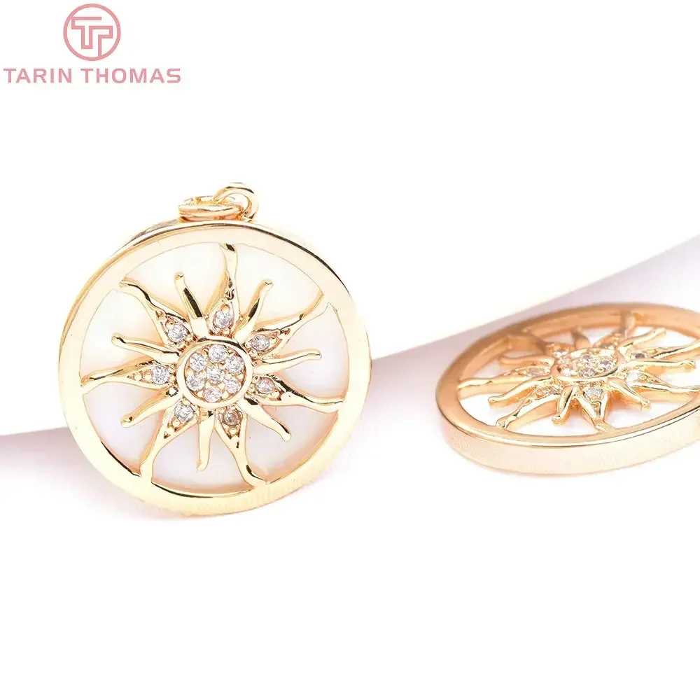 (6523) 2PCS 15MM 17.5MM 24K Gold Color Brass with Zircon Sun Flower Charms Pendants High Quality DIY Jewelry Making Findings