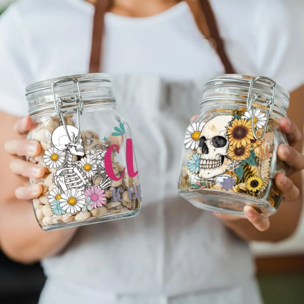 UV DTF Cup Wraps Transfer Stickers Skeleton Pattern 10 Sheets Waterproof  Vinyl Transfer Sticker 16oz Coffee Glass Cup