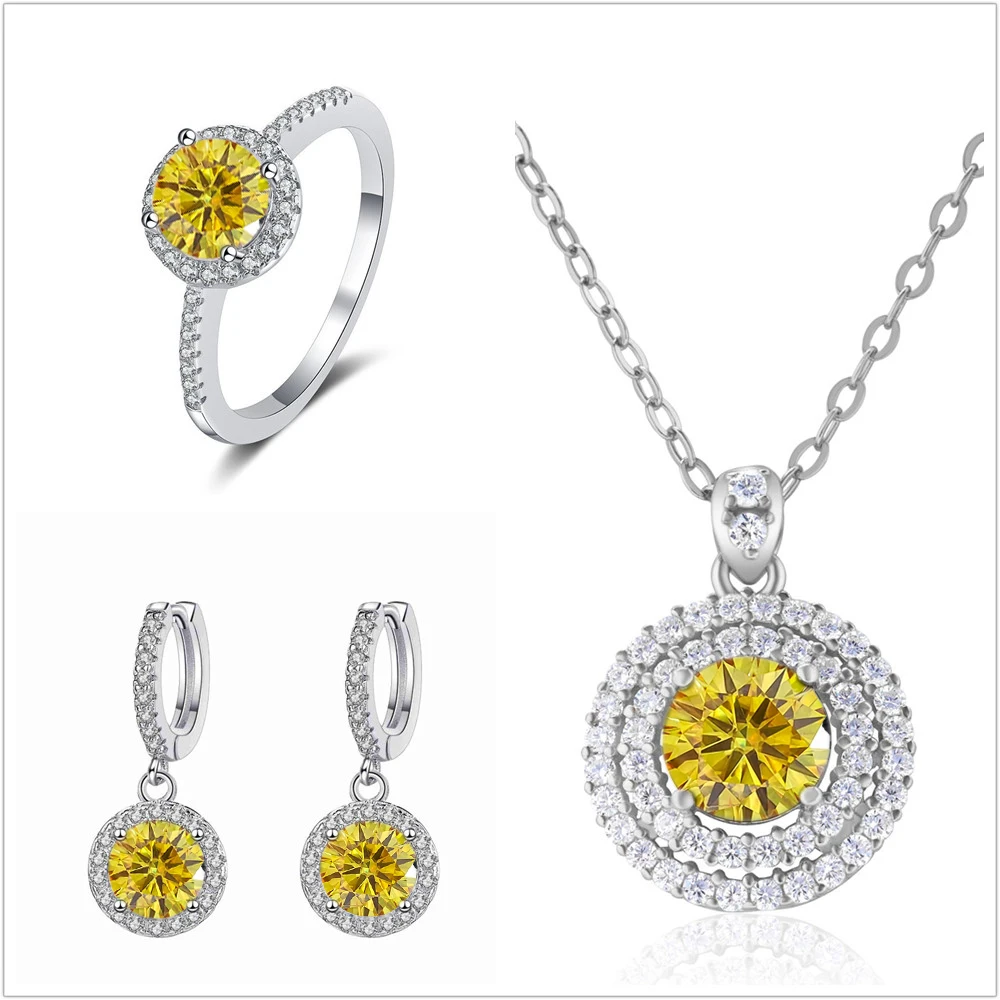 Real Moissanite Jewelry Set For Women D VVS1 Diamond 100% 925 Sterling Silver 18K Plated Pendant Necklace drop Earring Gifts