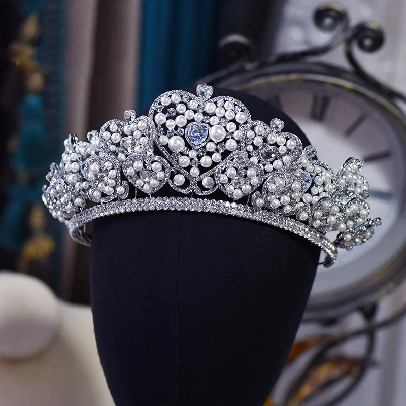 Elegant Zircon &Pearls Wedding Tiaras Headpices Sparkling Bridal Headbands Brides Hair Accessories Evening Head Wear