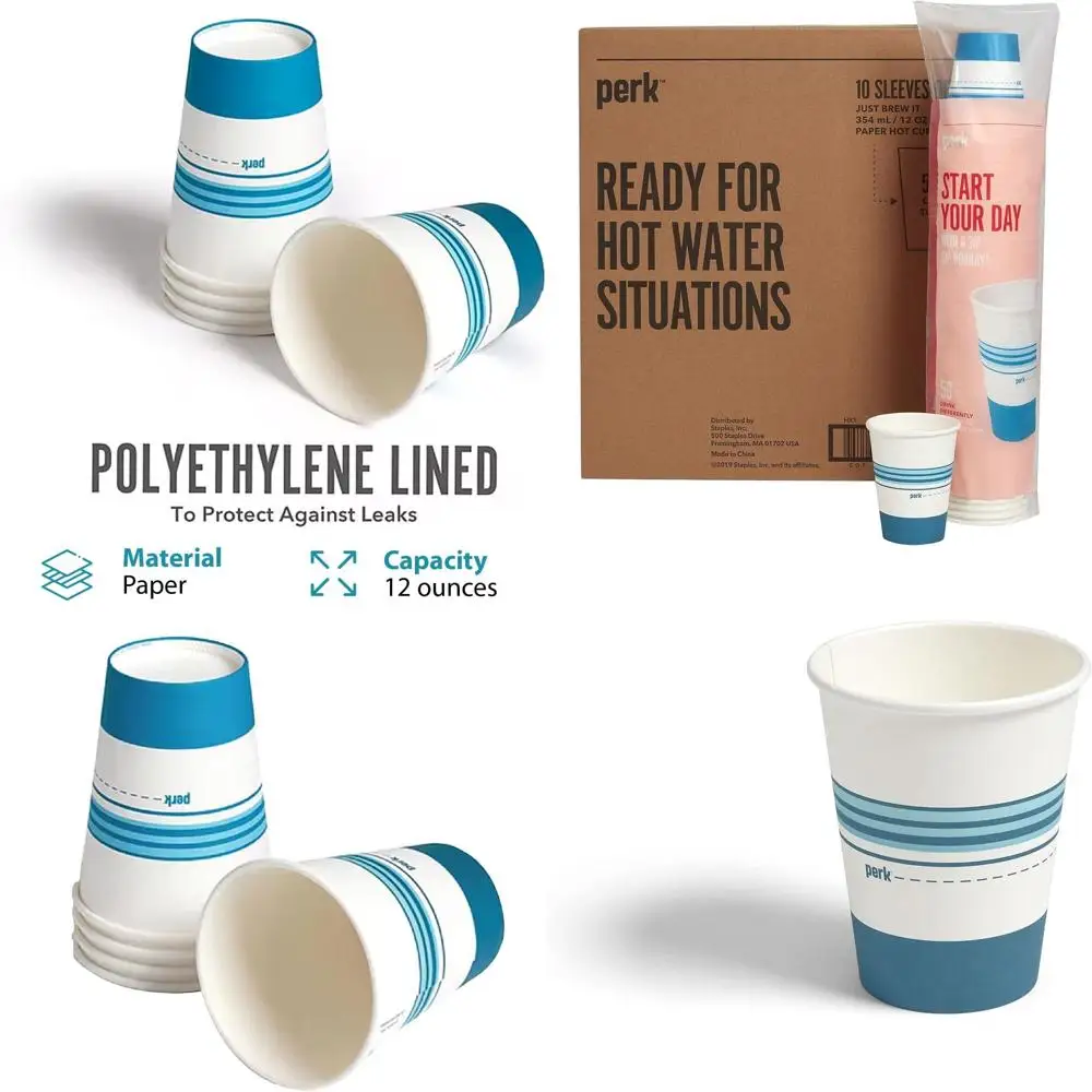 

500-Count 12 oz White/Blue Disposable Paper Cups for Hot Drinks - Ideal for Travel and Convenience