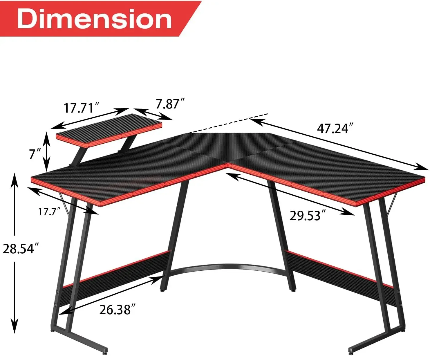 L Shaped Gaming Desk Computer Corner PC Desk Table with Large Monitor Riser Stand for Home Office Sturdy Writing Workstation