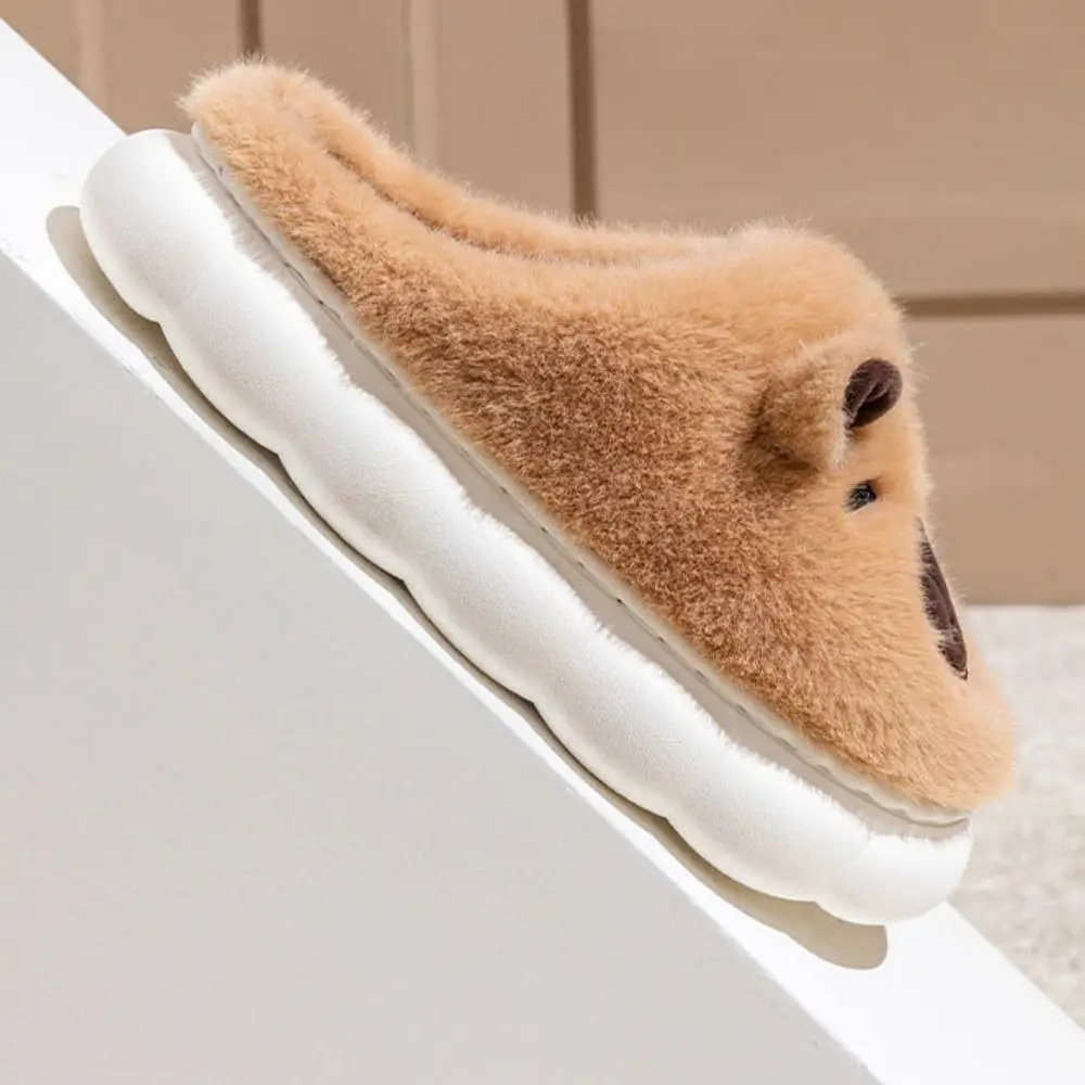 الشتاء كابيبارا نعال قماش رشاقته الدافئة المضادة للانزلاق الكرتون فروي النعال لينة سميكة سوليد دفئا المنزل أحذية قطنية النساء الرجال