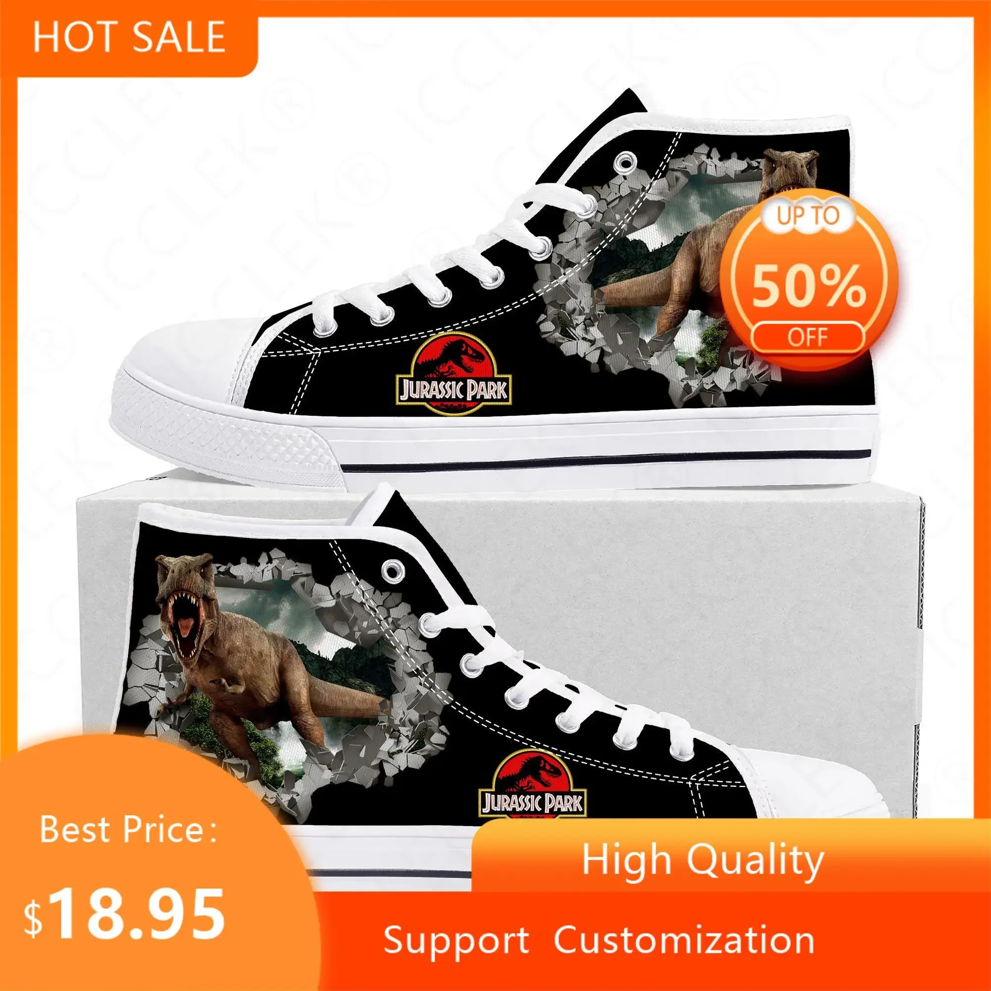 Dinosaur World Jurassic Park High Top Sneakers High Quality Mens Womens Teenager Canvas Sneaker Casual Couple Shoes Custom Shoe