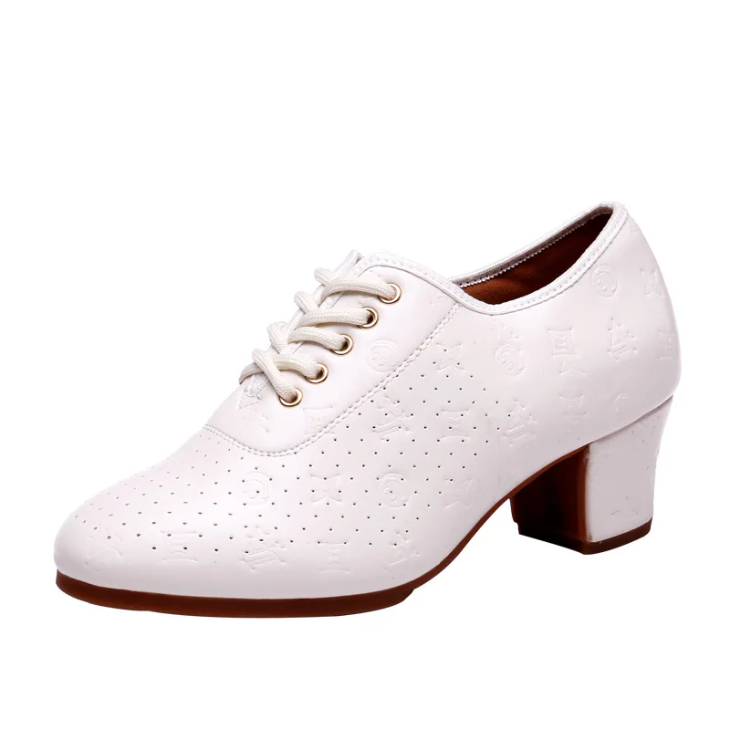 Genuine Leather Woman Latin Dance Shoes Square Sports Soft Sole Shoes Dancing Mujer Sneakers Breathable Ballroom Shoes