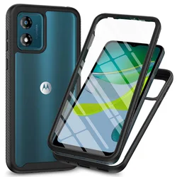 Hybrid TPU/PC Case for Motorola Moto E13 / Moto E20 Built-in PET Screen Protector 360Degree Full Shockproof Crystal Armor Cover