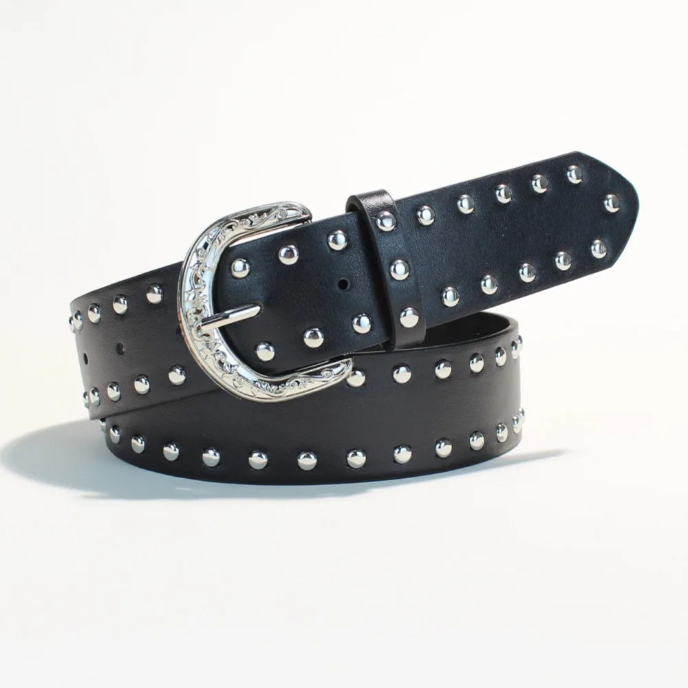 

New Stylish Y2K Women's Punk Belt, PU Leather: Vintage Studded Wide Belt Perfect for Jeans, Edgy Belt for Fashion-Forward Women