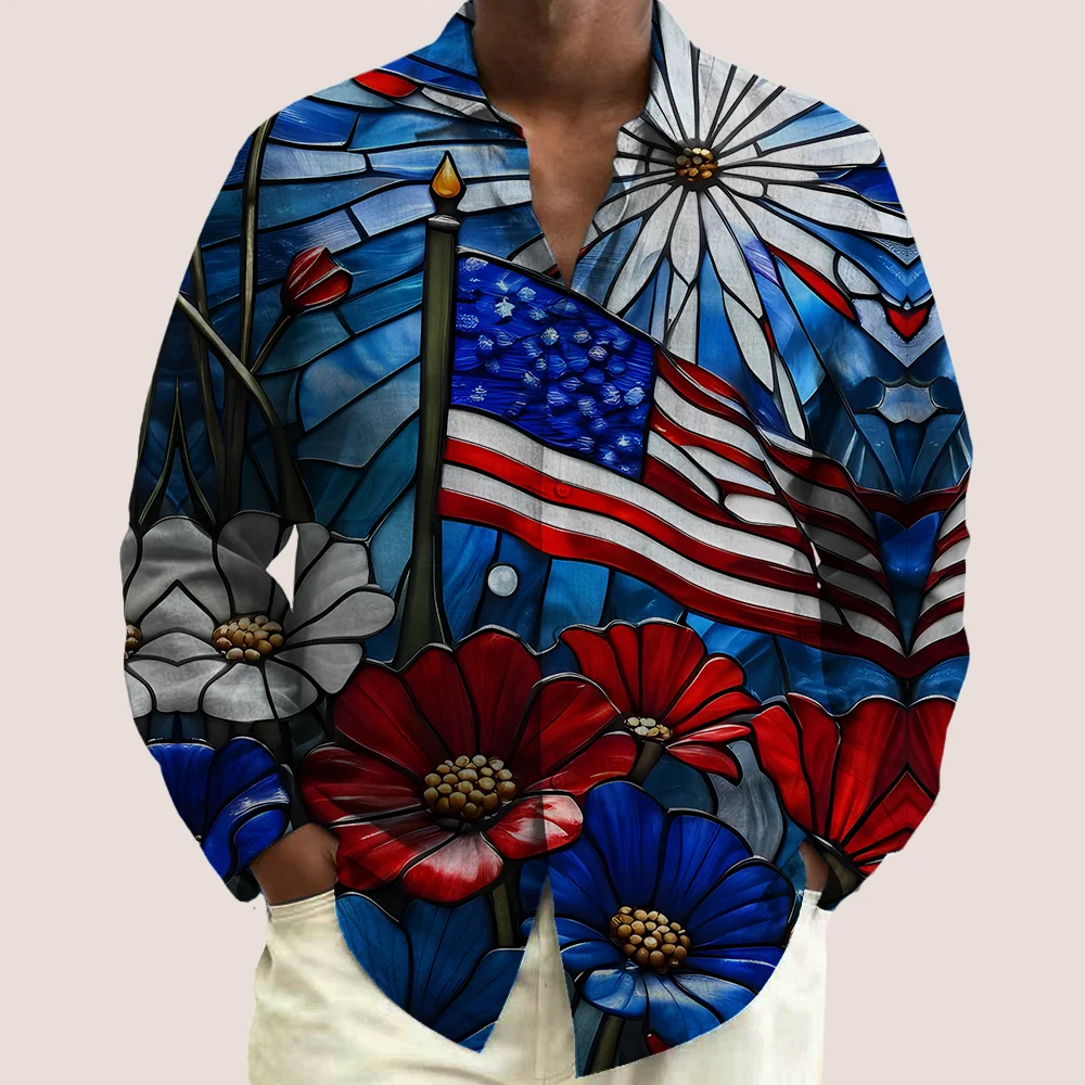 

Мужская рубашка больших размеров S-9xl: шикарная рубашка в стиле флага — большой и высокий крой, мягкая дышащая ткань, мотивы с тонким флагом,