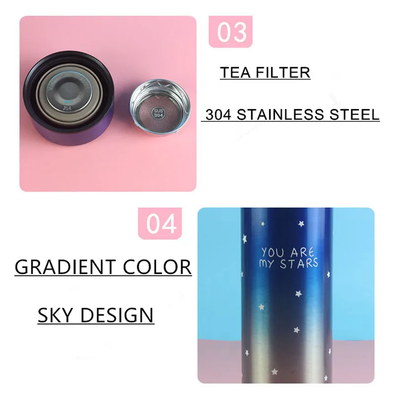 500ML Intelligent Stainless Steel Thermos  Vacuum Flask Portable Temperature Display Tea Leakproof Travel Cup