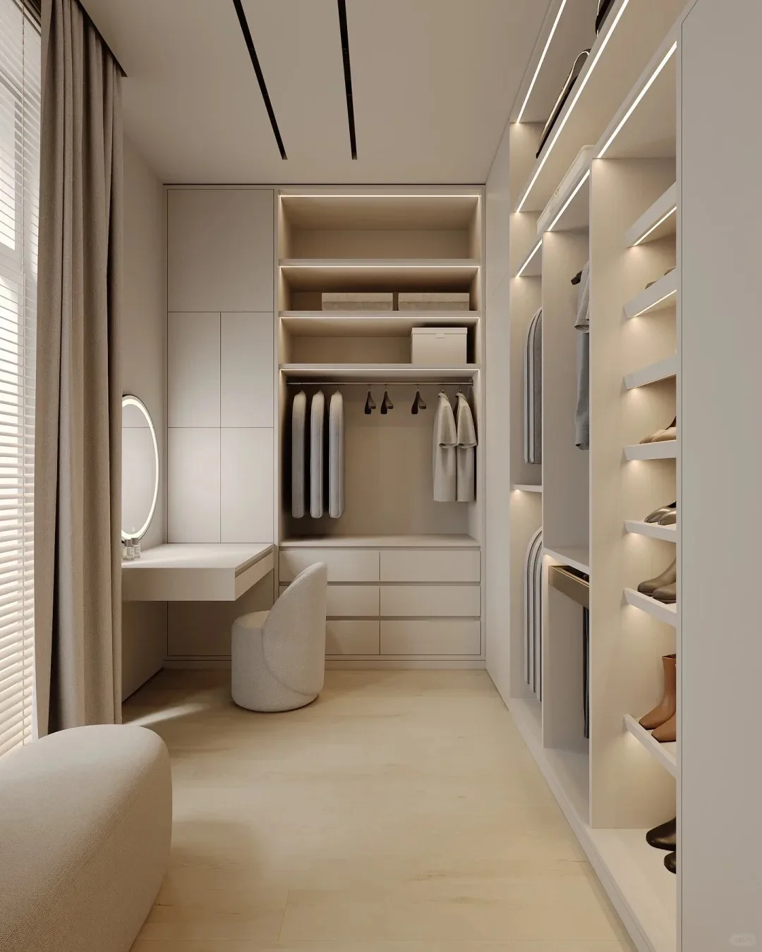 Modern Nordic Walk-in Closet | Clean Design Custom Wardrobe with Space-Saving Storage for Villas, Apartments & Hotels