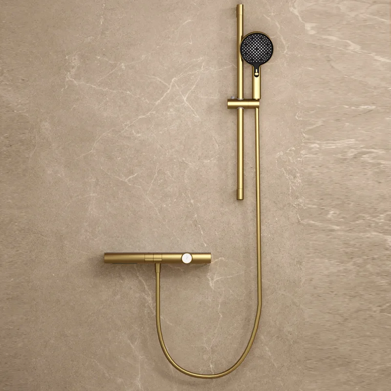 All-copper wall-mounted large storage table, piano button shower shower set, hot and cold with top spray shower