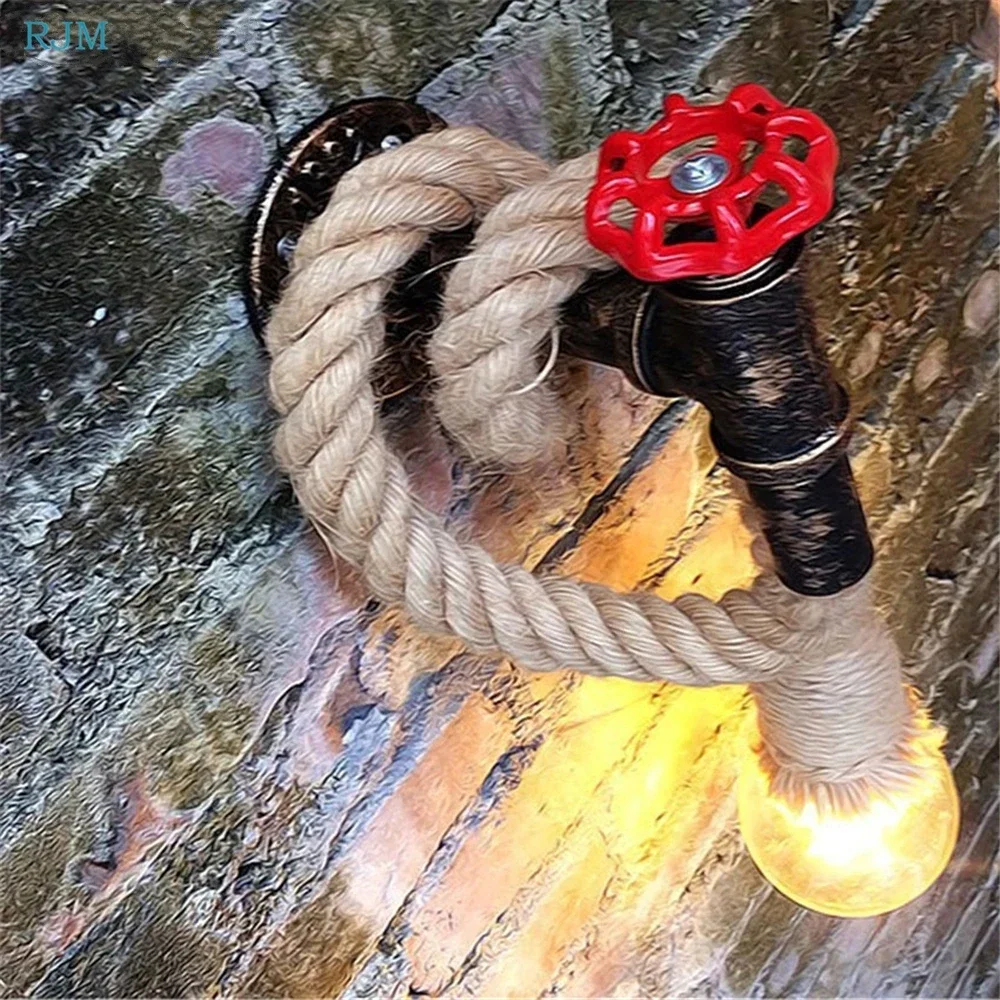 Creative Water Pipe Loft Style Wall Lights Retro Industrial Hemp Rope Edison Wall Lamps for Gallery Stairs Restaurant Bar Light