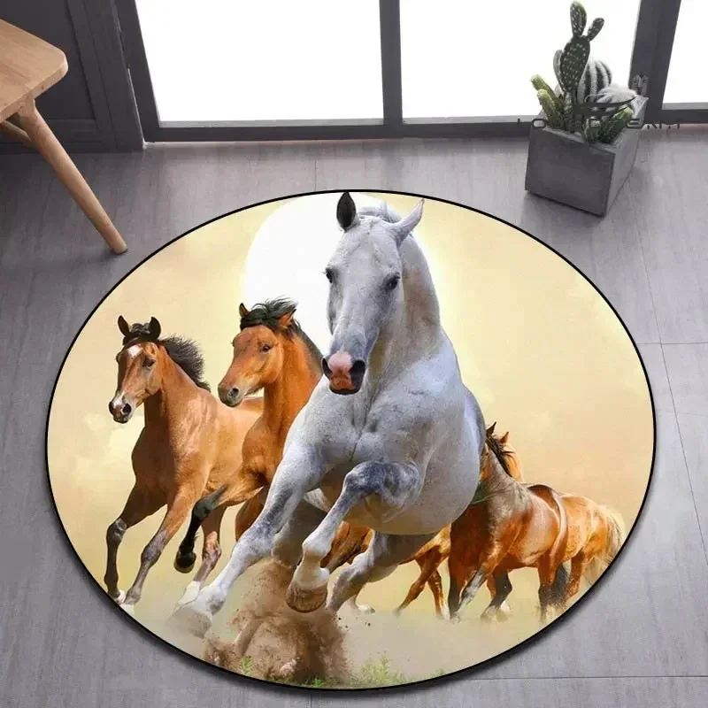 

Crystal Velvet Horse Print Round Rug, Farmhouse Animal Non-Slip Floor Mat for Living Room, Bedroom, Dining Room, Home Decor