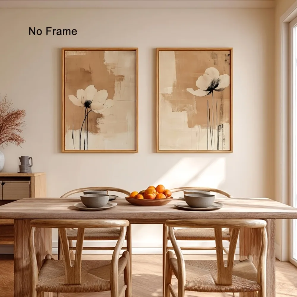 2pcs Frameless,2D Flat ,2pcs Frameless,Abstract Flower Wall Art,Neutral Minimalist Printing Decor,Abstract Plant Flower Poster,M