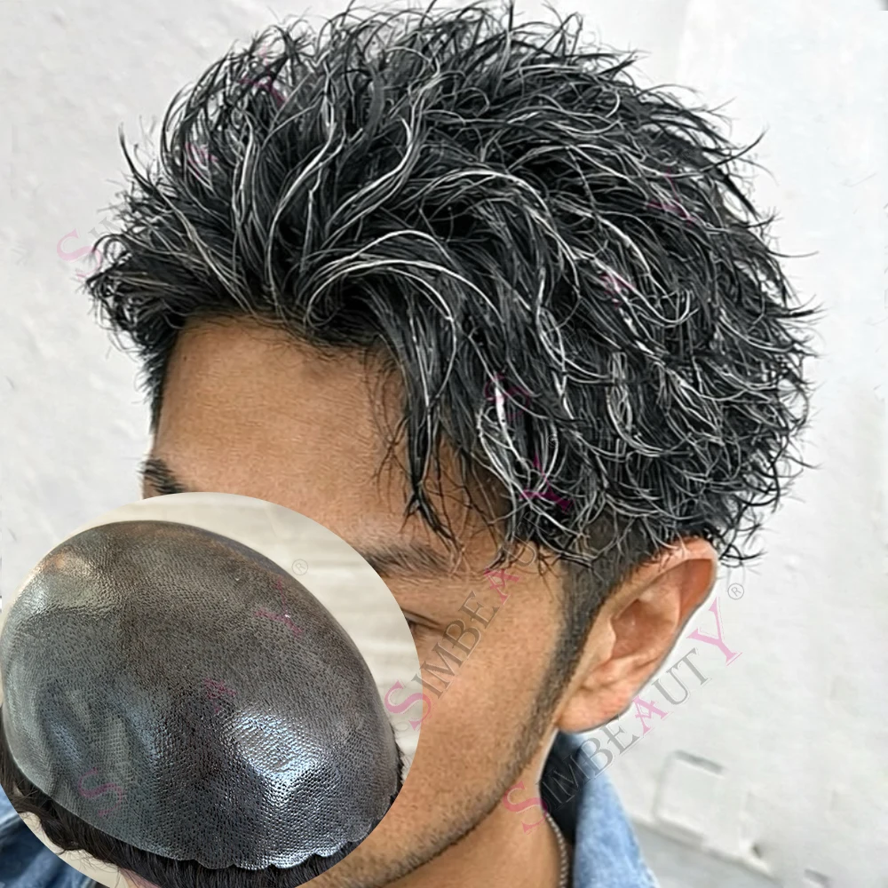 

Men's Wig Grey 1b40 Human Hair System Toupee 0.1mm Silicone Skin Natural Hairline Capillary Prosthesis Affordable Man Hairpieces