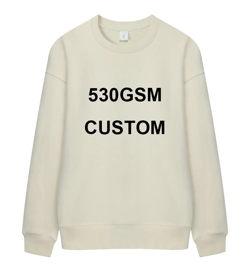 

530GSM 100% Cotton DIY LOGO BRAND French Terry High-end Heavy Weight Winter Pullovers Thick Drop-Shoulder Sweatshirt Hoodies