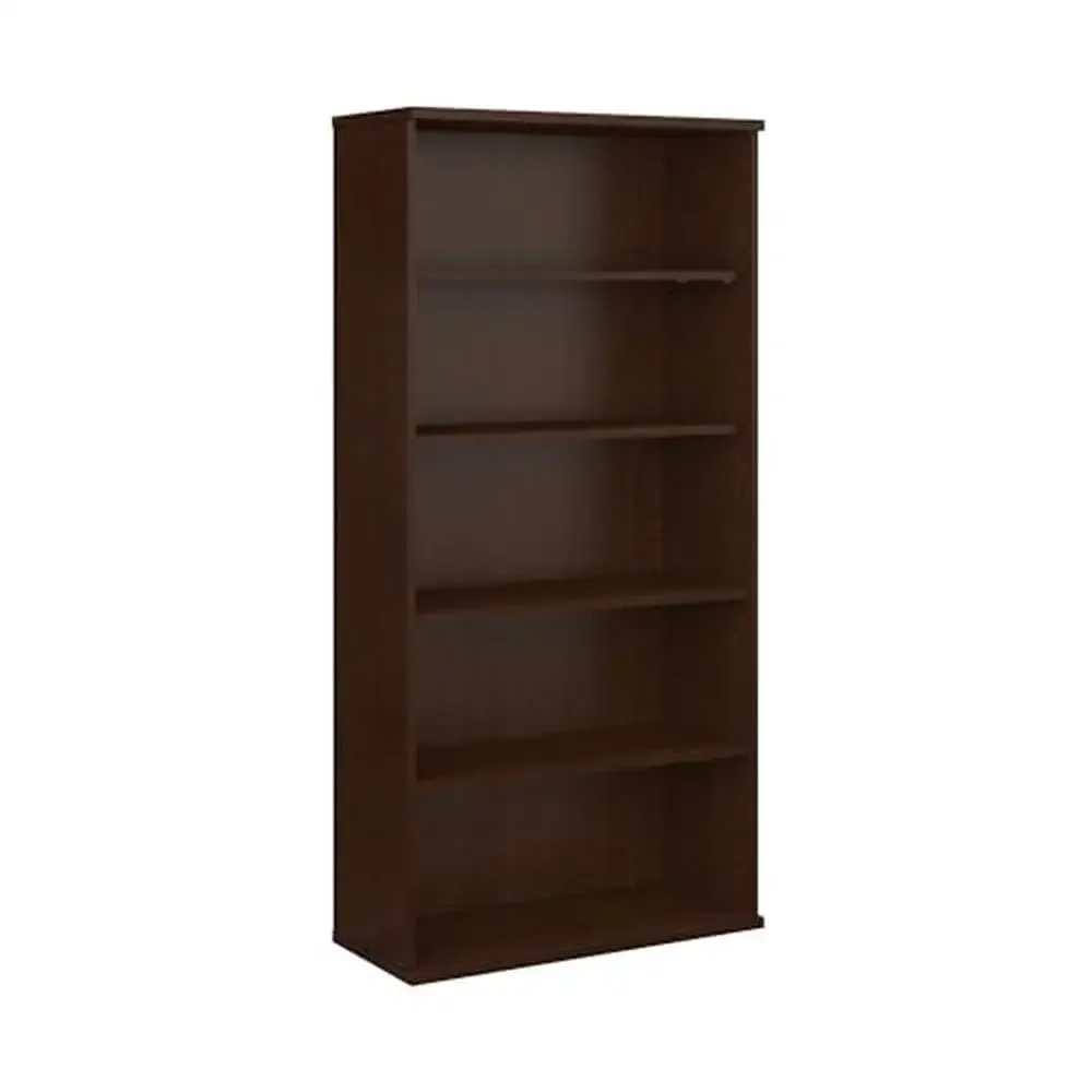 5-fach verstellbares hohes Bücherregal der Serie C für Zuhause und Büro, langlebiges Holzwerkstoff, Wandmontage, abgestuftes Regal, Mokka-Kirsch-Finish