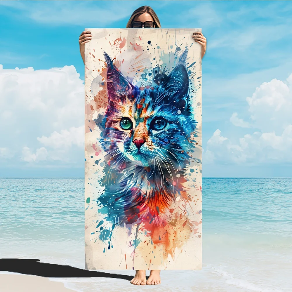 1pc of Colorful Splatter Cat Pattern Beach Towel, a Must-Have for Seaside Vacations, Stylish And Unique Beach Towel