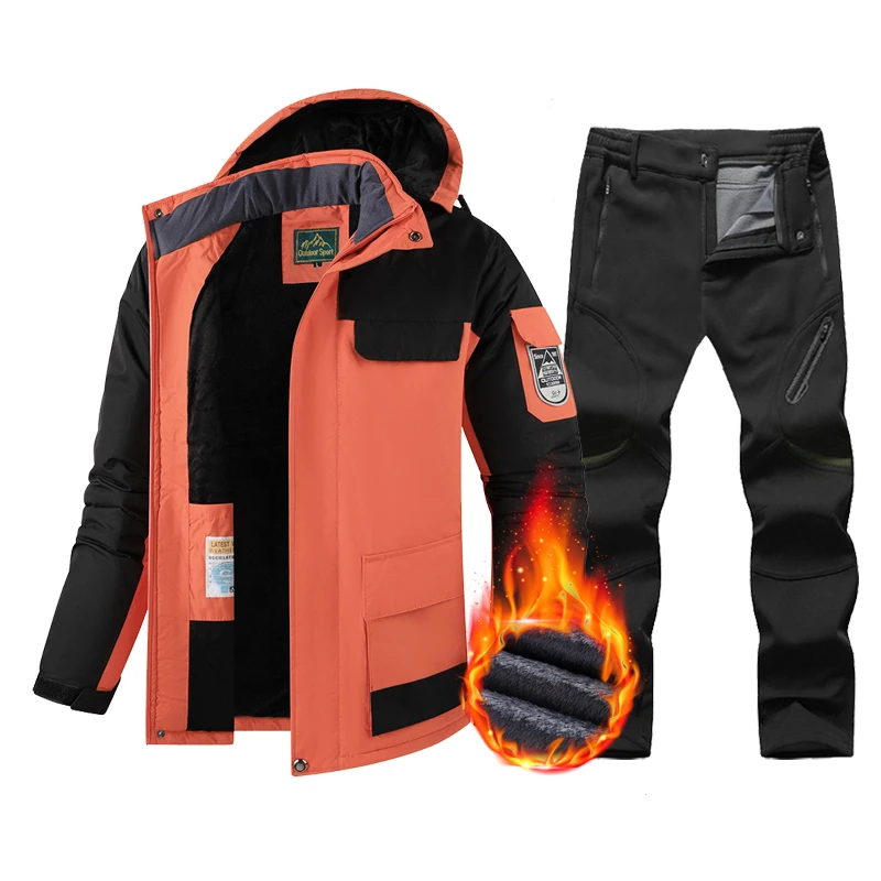 

Лыжный костюм, мужской зимний теплый водонепроницаемый спортивный костюм на открытом воздухе, зимние куртки и походные штаны, популярное лыжное снаряжение, парки для сноуборда, куртка