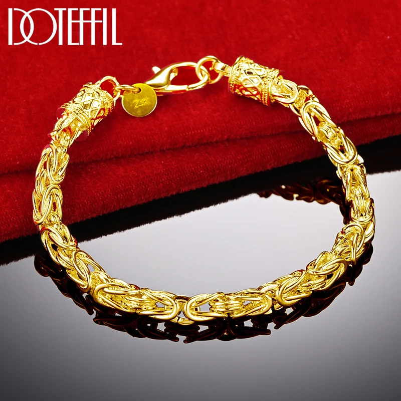 DOTEFFIL 18K Gold 925 Sterling Silver Lobster Clasp Bracelet For Woman Man Fashion Wedding Engagement Jewelry