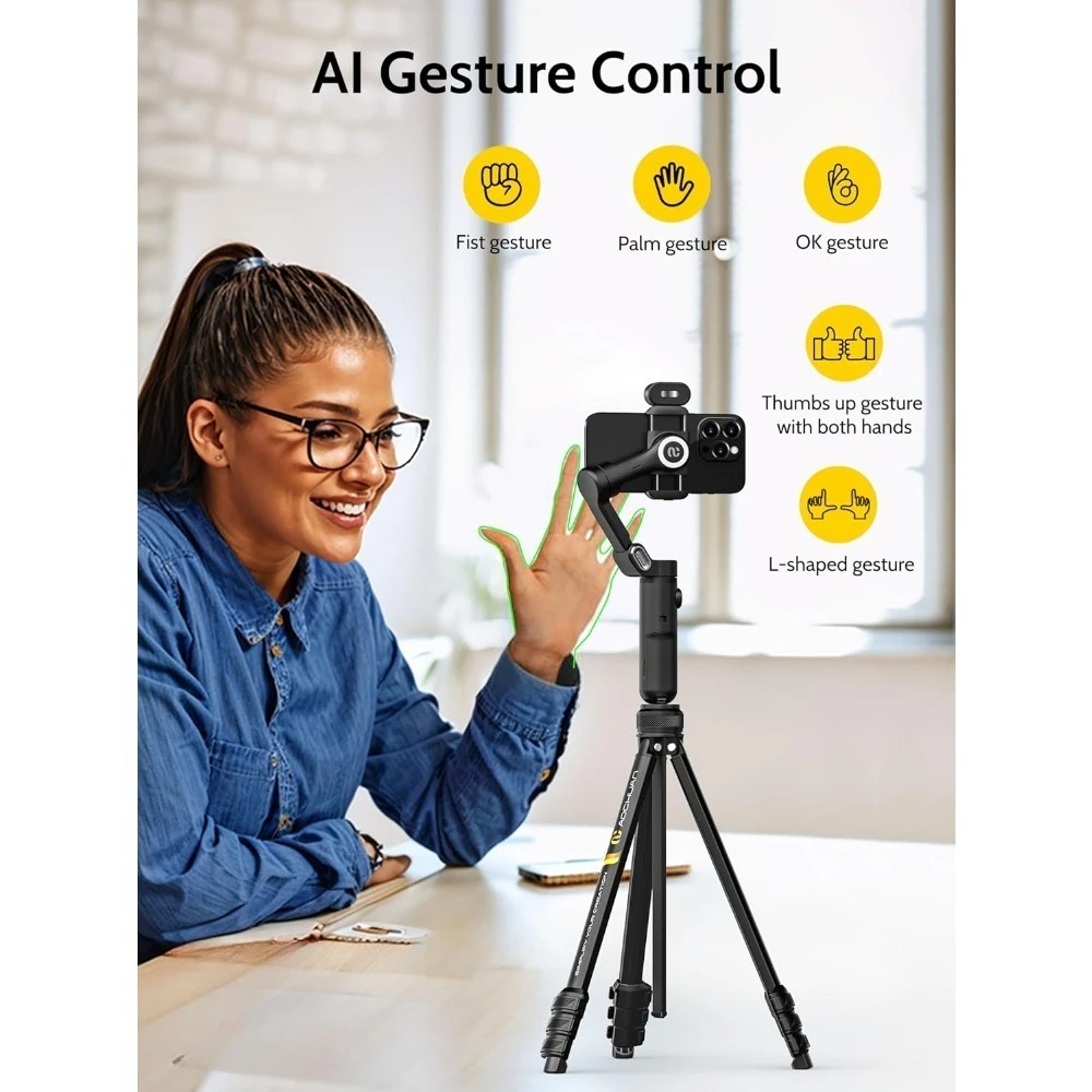 NEW-3-Axis Gimbal Stabilizer for iPhone وAndroid مع ضوء RGB، Gimbal للهاتف المحمول لتسجيل الفيديو مع AI