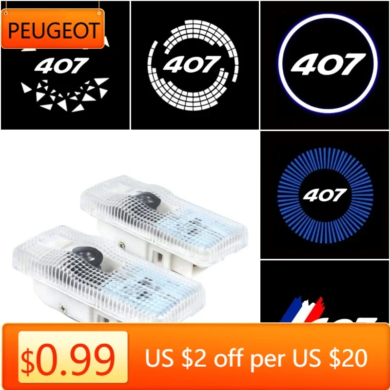 

2025 Горячая светодиодная лампа приветствия двери автомобиля, лазерный проектор, призрачные теневые огни для Peugeot 407 2008 2009 2010, авто интерьер Acc