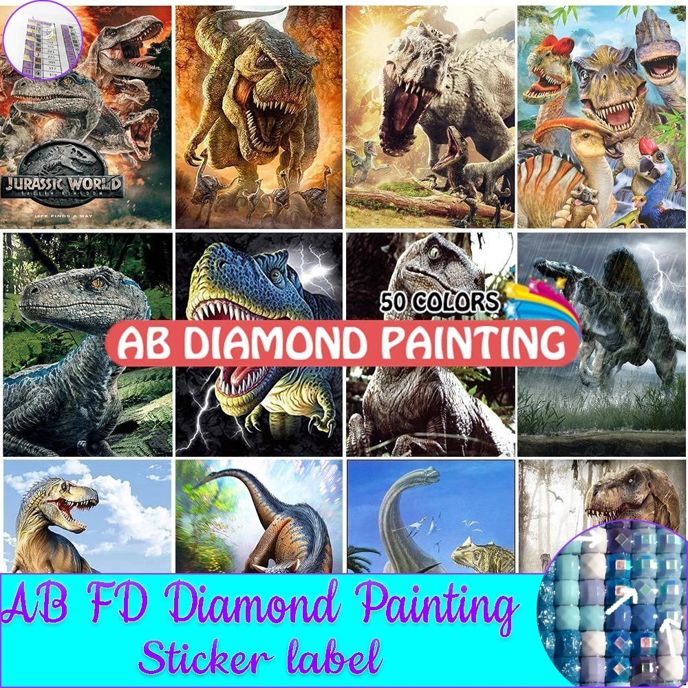 AB FD Diamond Painting Sticker Label 5D DIY Dinosaur Full Drill Animal Embroidery Mosaic Rhinestone Pictures  Home Decor