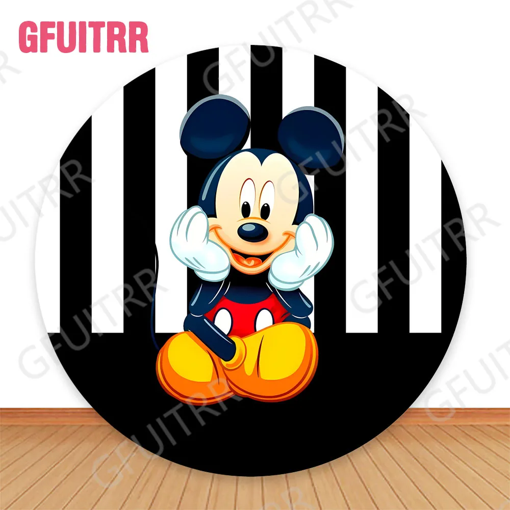 Disney Mickey Mouse Round Backdrop Kids Birthday Party Decor Circle and Cylinder Covers Baby Shower Photo Background