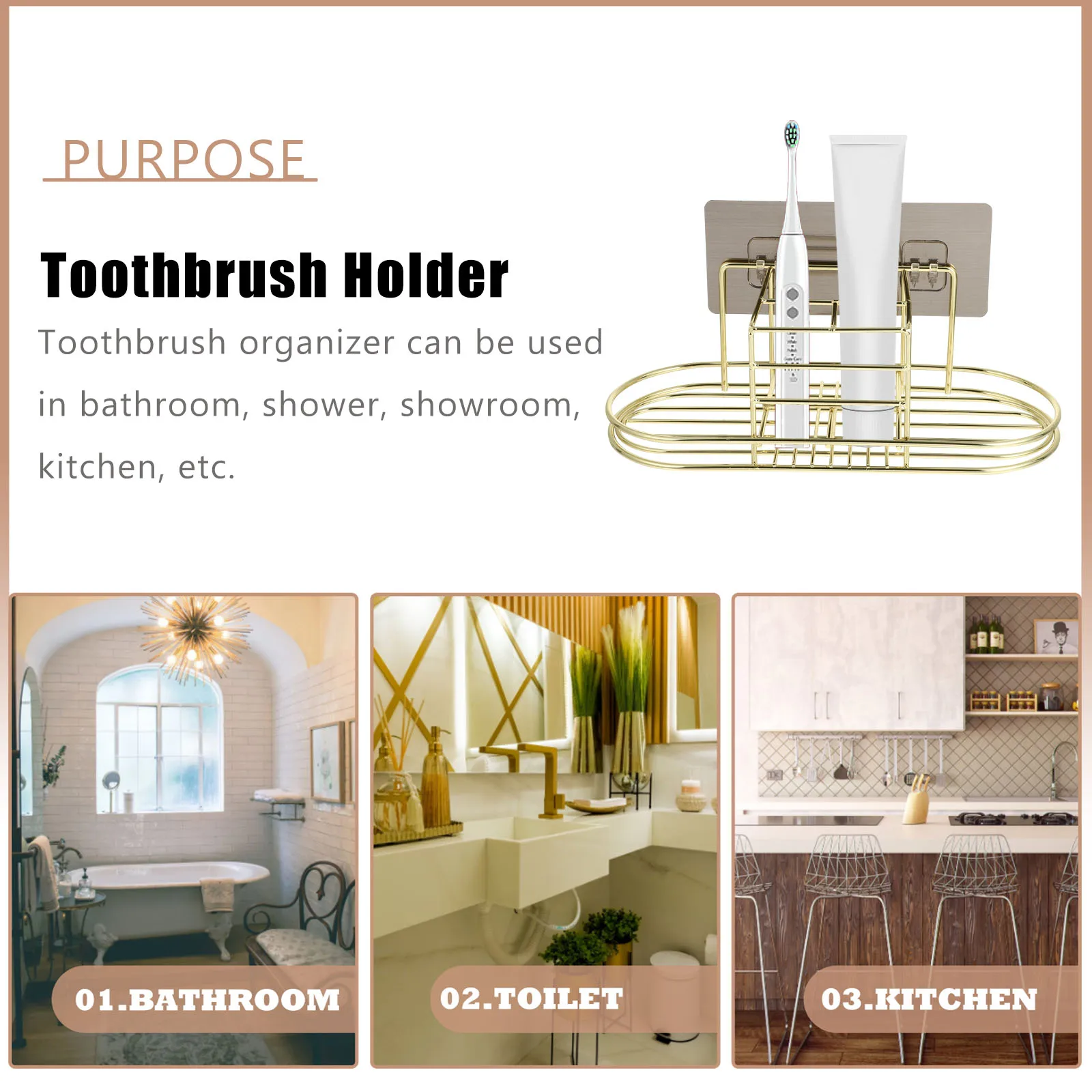 

Golden Stainless Steel Toothbrush Holder Bathroom Storage Rack Drain Rack Organizer Toothpaste Stand Desktop Bathroom Holder