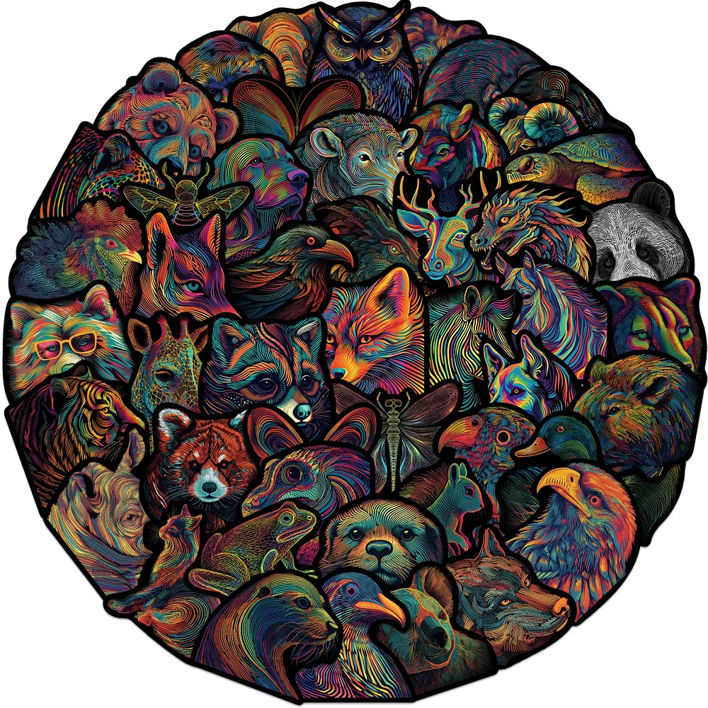 Autocollants motifs animaux psychédéliques, 10/50 pièces, stickers, mignons, esthétiques, pour skateboard, ordinateur portable, bagages, réfrigérateur, voiture, jouet, DIY