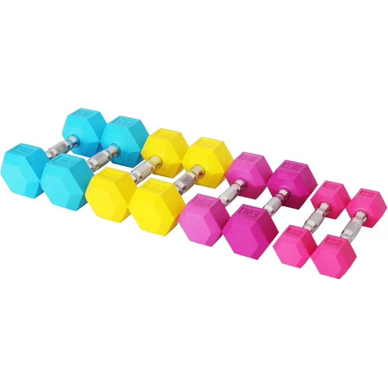 AQColored Rubber Encased Hex Dumbbell,Set Including 5,10,15,20LB Pairs