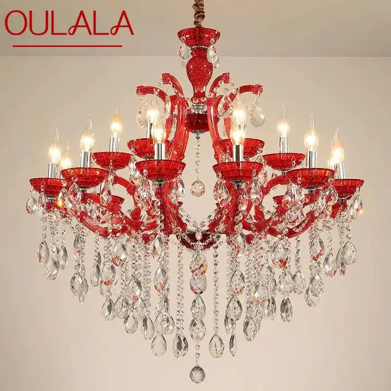 

OULALA LuxuriousCandle Pendent Lamp European Style Crystal Lamp Art Living Room Restaurant Villa Staircase Duplex Building