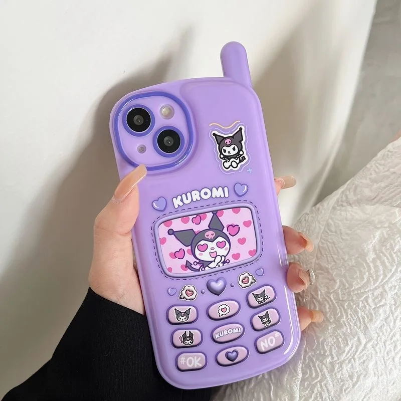 Cute Cartoon Sanrio Kuromi Telephone Phone Cases For iPhone 15 14 13 12 11 Pro Max XR MAX Y2k Girl Anti-drop Soft Cover Fundas