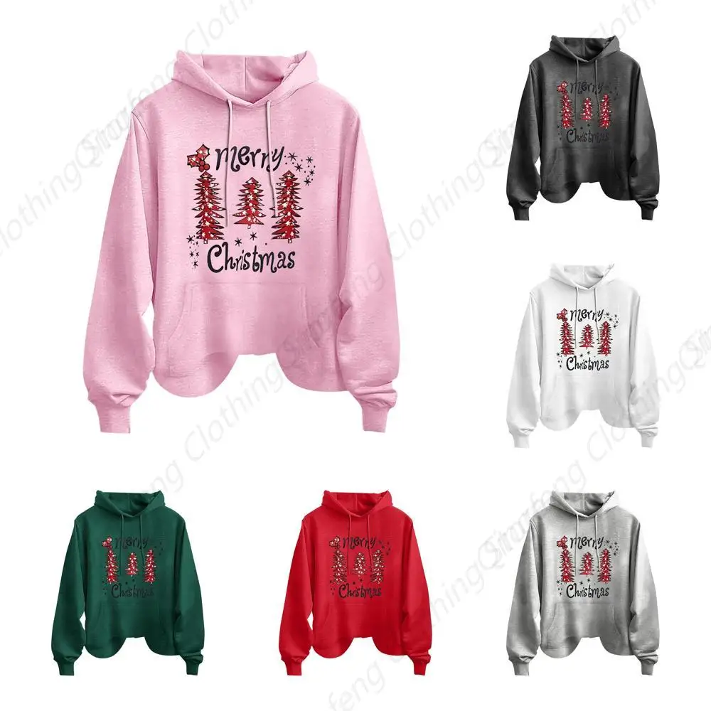 Merry Christmas Hoodies for Women Xmas Tree Hooded Sweatshirt Long Slevee Sweater Tops Funny Cute Holiday Coat Christmas