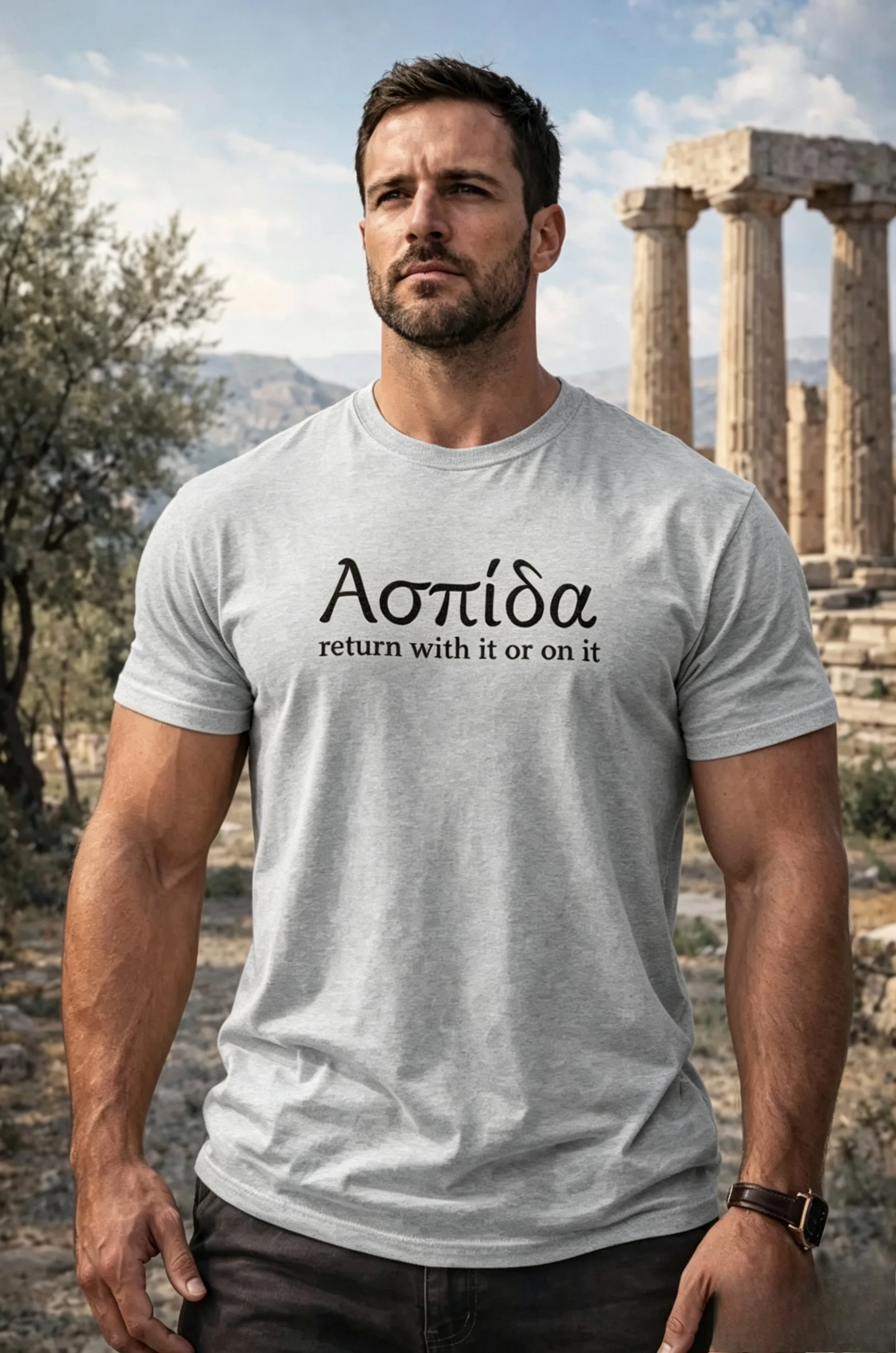 Summer Men's Casual T-shirt - Simple and Stylish, Spartan Warrior Quote T-Shirt – Comfort Colors Greek Shield Tee
