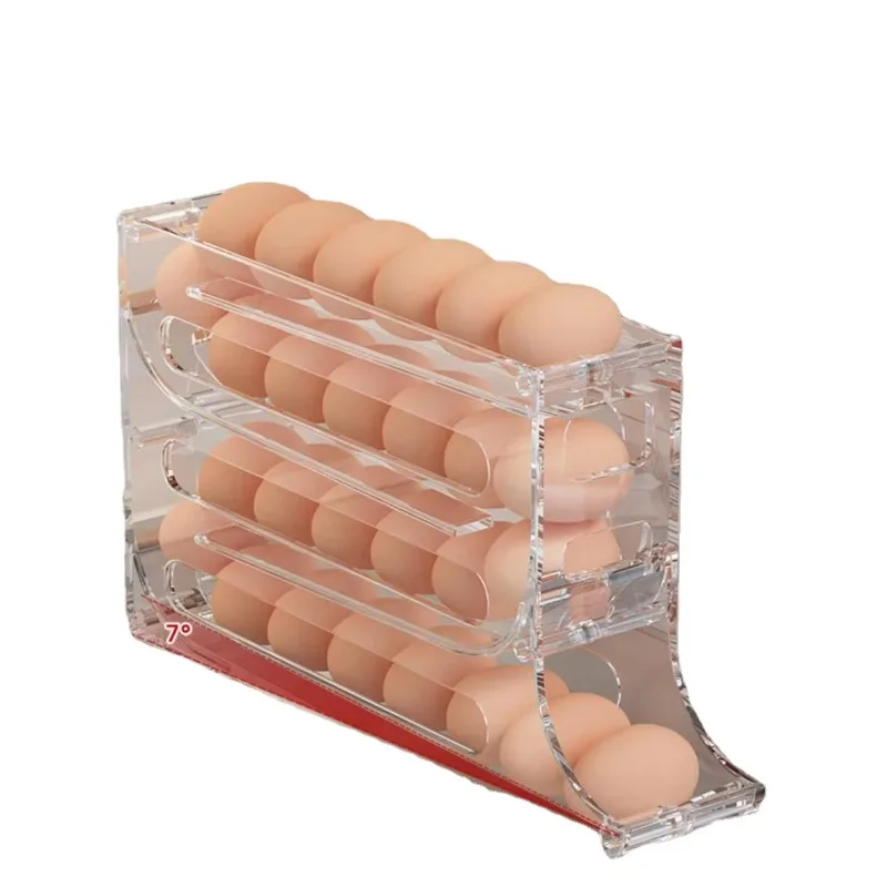 High Capacity 4-Layer Self-Acting Dispenser Freshable Eggs Storage Container Box High Capacity Rolling Egg Rack